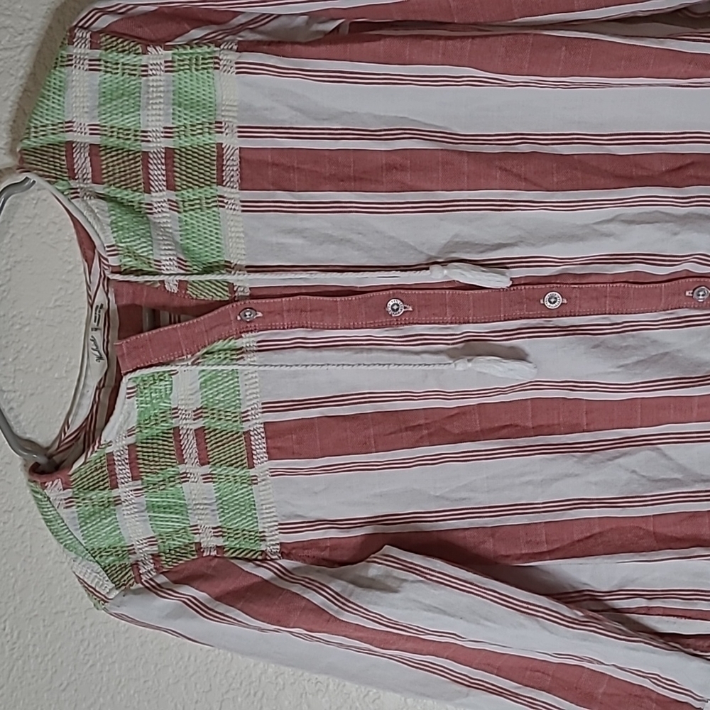 𝅺WOOLRICH Dark Pink White Striped Green Embroidered Top  organic cotton Medium - Picture 2 of 8